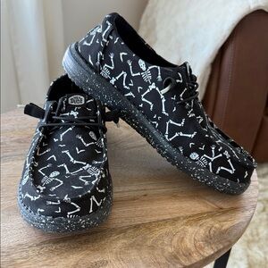 Hey Dude Wendy Black Skeleton Pattern Shoes